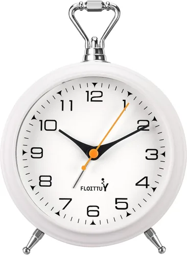 Vista 13 de FLOITTUY Reloj despertador de metal analógico retro antiguo de 4.5 pulgadas, funciona con pilas, reloj de noche silencioso, reloj vintage colgante