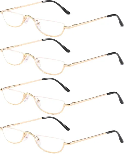 Vista 12 de Gafas de Lectura de Media Montura - 4 Pares de Gafas con Marco de Metal de Media Montura con Bisagra de Resorte Lectores para Hombres y Mujeres