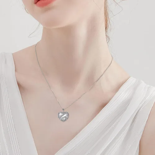 Vista 2 de URONE Collar con colgante de medallón de corazón para mujer, plata de ley, diseño de amor por siempre, soporte para fotos, regalo de joyería