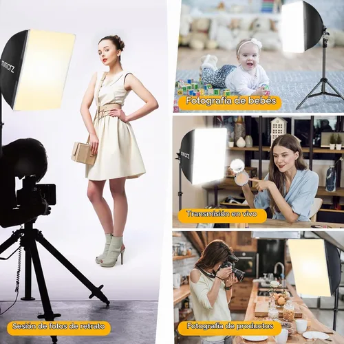 Vista 7 de Paquete de 2 kits de iluminación profesional Softbox, luces de estudio de 16 x 16 pulgadas con bombillas LED E27 de 85 W 2700-6500 K, iluminación