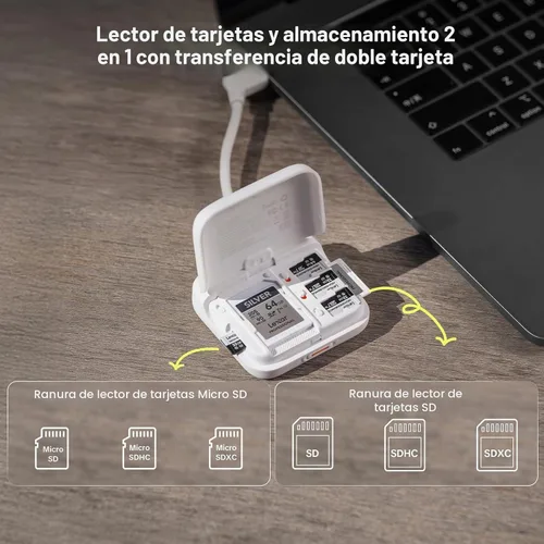 Vista 2 de PGYTECH CreateMate - Funda para lector de tarjetas SD, lector de tarjetas SD 4.0 2 en 1 de alta velocidad con almacenamiento portátil de 6 ranuras