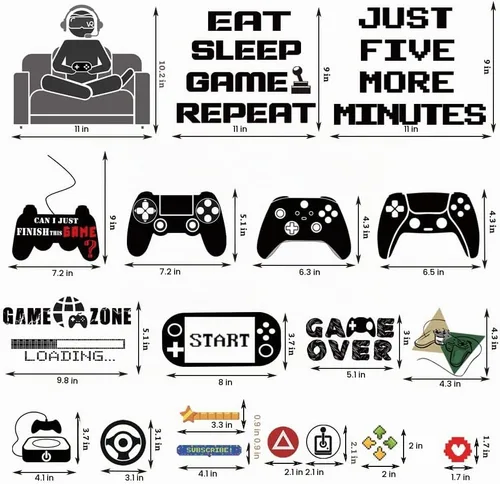 Vista 6 de 48 piezas creativas de decoración de sala de videojuegos, excelente en accesorios y carteles para dormitorio de niños, calcomanías de pared