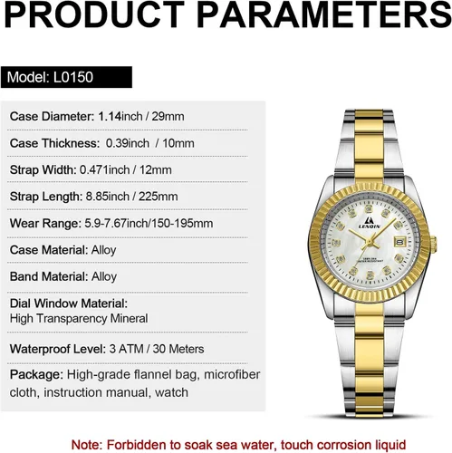 Vista 8 de LN LNQIN Womens Watch Analog Quartz Watches for Women Waterproof Ladies Watches Easy Read Women's Wrist Watch with Stainless Steel Band