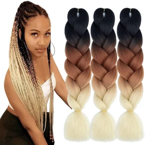 Vista 21 de Beige (613) Cabello trenzado 6 paquetes de extensiones de cabello sintético de 24 pulgadas, extensiones de cabello trenzado Jumbo Ombre trenzado