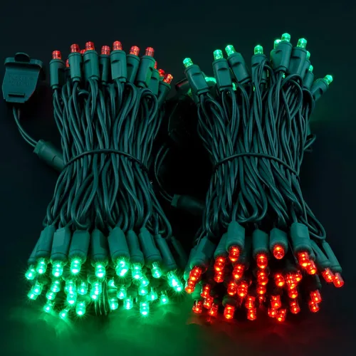 Vista 2 de Luces de Navidad de gran angular de una pieza rojas y verdes, 140 unidades, 48 pies, 2 juegos de 70 LED de 24 pies de alto, impermeables, 0.197 in