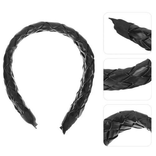 Vista 5 de Beaupretty Diademas trenzadas de cuero diadema ancha trenzada: diadema ancha de cuero a cuadros, diadema ancha y dura, tocado de moda para niñas