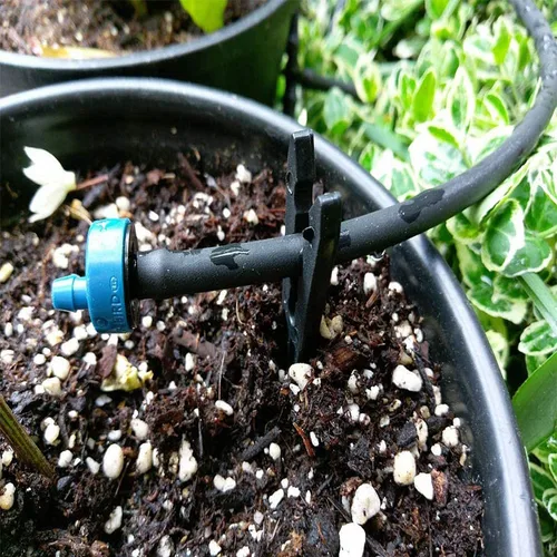 Vista 4 de XYSMZM 60 estacas de riego por goteo para tubos de goteo de 1/8 pulgadas y 1/4 pulgadas para cultivo hidropónico de jardín