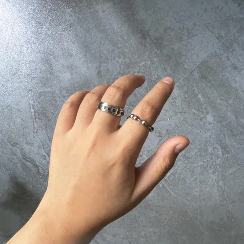 Vista 6 de Tatibana Anillo de ansiedad para mujeres y hombres, 6 anillos plateados de acero inoxidable antiansiedad con cuentas, anillo giratorio para aliviar