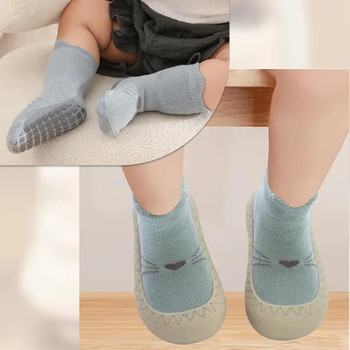 Vista 6 de 2 pares de zapatos antideslizantes estilo caroon para bebés, zapatos para niños y niñas, zapatos para caminar, zapatos de goma suave con pantuflas