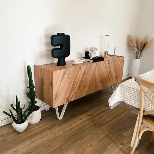 Vista 7 de Mobili Fiver, Emma - Aparador de 4 puertas con patas blancas, roble rústico, fabricado en Italia Madera rústica con patas blancas