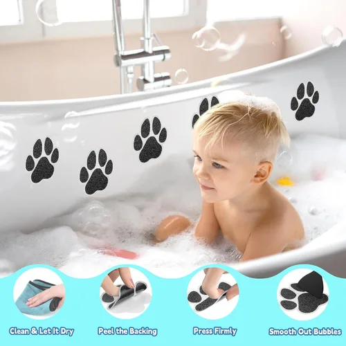 Vista 6 de Secopad Adhesivos antideslizantes para bañera, 20 unidades grandes de seguridad para bañeras, duchas, peldaños adhesivos con raspador premium (negro)