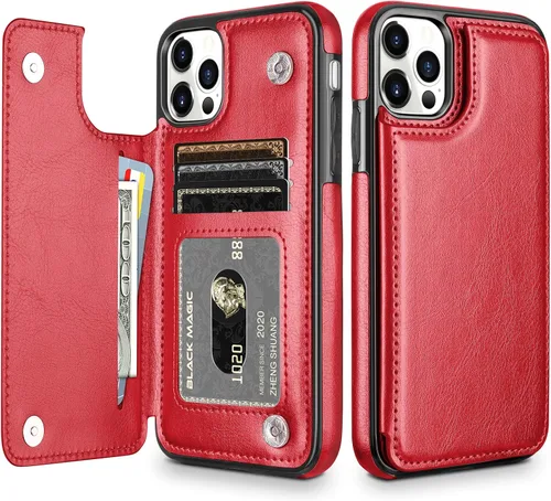 Vista 9 de HianDier Funda tipo cartera compatible con iPhone 12 Pro MAX 5G de 6.7 pulgadas, delgada funda protectora con ranura para tarjeta de crédito, funda