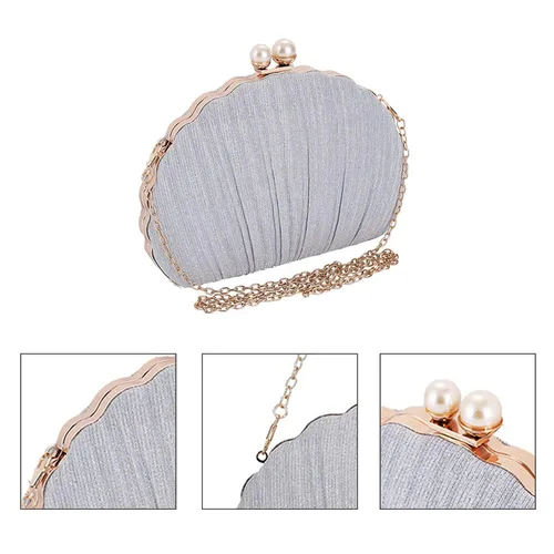 Vista 3 de Women Mini Pleated Seashell Evening Clutch Handbag Chain Strap Cross-body Bag