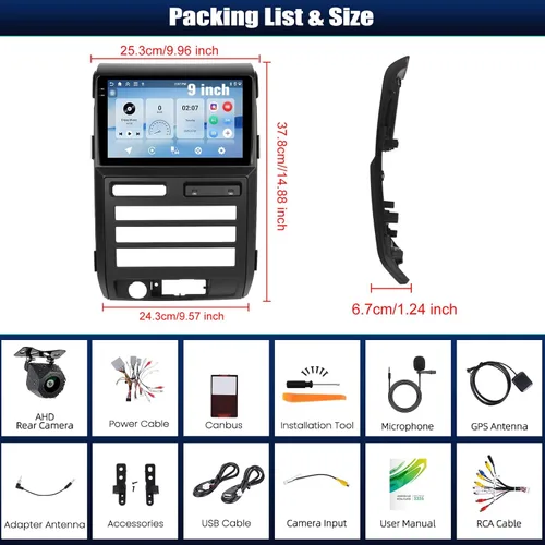 Vista 9 de [Android 15 4+128G] Estéreo de coche para Ford F150 2009 2010 2011 2012 con Carplay inalámbrico Android Auto, 9 pulgadas Incell pantalla táctil