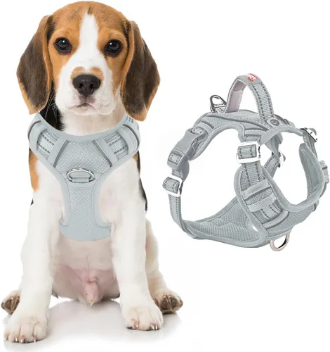 Vista 25 de BARKBAY Arnés Oxford sin tirones para perro con bolsillo para etiqueta de identificación, resistente, reflectante, fácil control para perros grandes