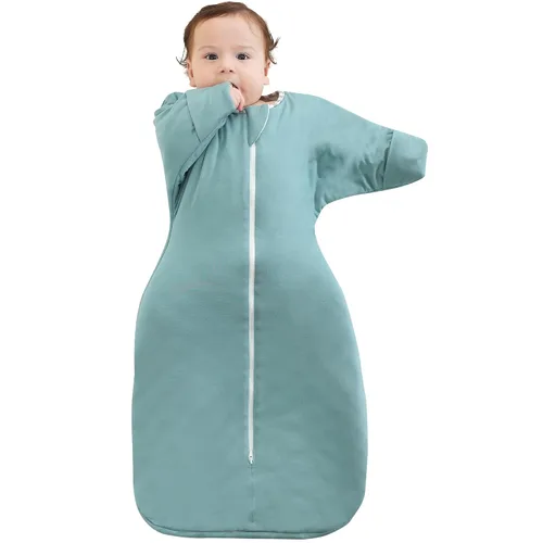 Vista 12 de PuppyPaws - Saco de dormir para bebé, 1.5 TOG, envolvente de transición con mangas largas con brazos hacia arriba y puños de manoplas, saco de Verde