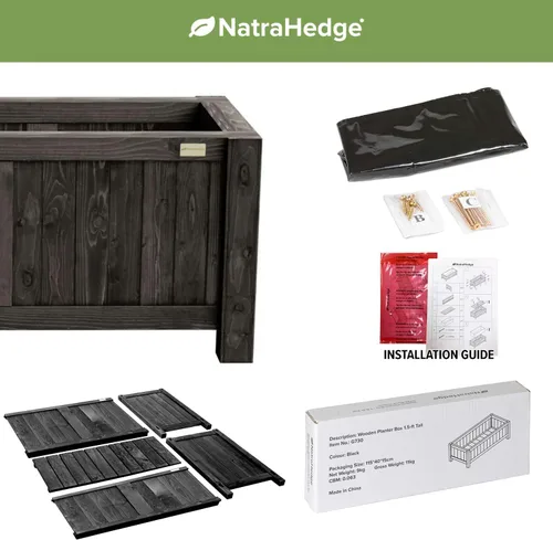Vista 7 de NatraHedge Hampton - Maceta de madera negra contemporánea de 15 pulgadas, para uso en interiores y exteriores, para patio y jardín