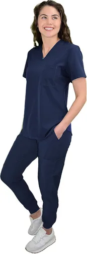 Vista 3 de Green Town Conjunto médico de enfermería GT 4FLEX con cuello en V para mujer