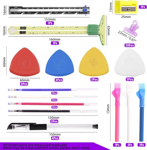 Vista 2 de Swpeet Kit de 48 herramientas de costura, tiza de sastres, tiza de tela de coser, lápices de tela de coser, herramienta de regla de costura