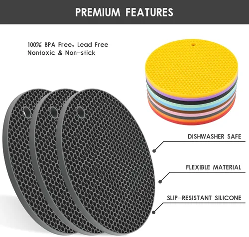 Vista 3 de Salvamanteles de silicona de goma de silicona para sartenes calientes y ollas, manteles individuales resistentes al calor, paquete de 4, tamaño: 7 x