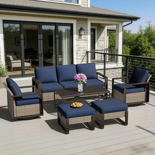 Vista 21 de Sofá de Mimbre Metálico para Patio de 75", Sofá Sillón de Ratán para Exteriores de 3 Asientos para Todo Tipo de Clima con Cojines Premium