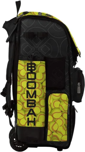 Vista 2 de Boombah Superpack Bolsa híbrida para bate rodante, color negro, amarillo óptico/rojo, versión con ruedas y mochila