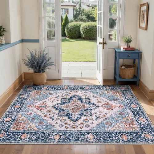 Vista 398 de SERISSA - Tapetes florales vintage, antideslizante, lavable, pequeño, ultrasuave, bohemio, de pelo bajo, para entrada, interiores, habitación