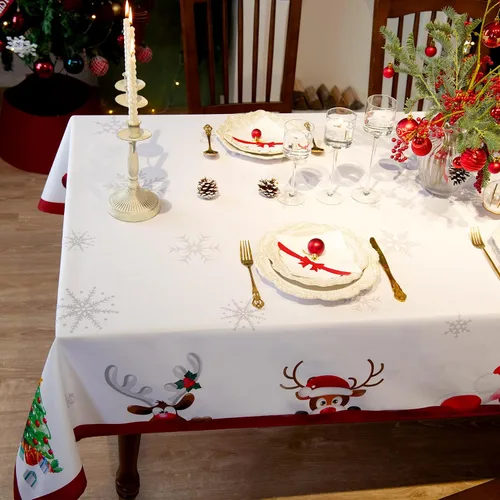 Vista 9 de Mantel Rectangular de Navidad - 52x70 pulgadas - Resistente al Agua, Estampado Decorativo de Fiestas de Fin de Año, Mantel Oblongo de Tela Dibujos