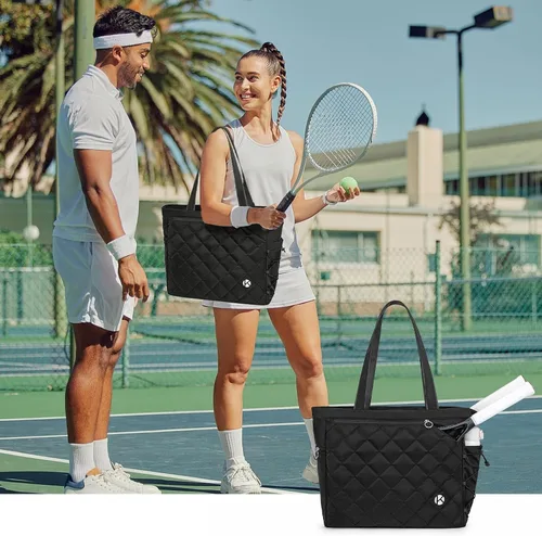 Vista 7 de KAVIGOR Bolsa de tenis con compartimento para zapatos - Bolsa extragrande acolchada para pickleball con capacidad para 2-4 raquetas, resistente al