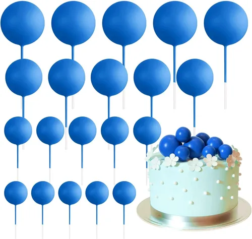 Vista 20 de ASTARON 20 piezas de decoración de bolas para pastel, mini globos, decoraciones de pastel, palos, bolas negras, decoraciones de pastel