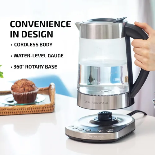 Vista 7 de OVENTE Hervidor de té eléctrico de 1.7 L con infusor extraíble, control de temperatura variable, función de mantener el calor, caldera de agua