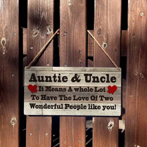 Vista 3 de Cartel familiar de regalo de casa de campo Auntie & Uncle it Means a Whole Lot To Have The Love Placa colgante de madera retro para decoración