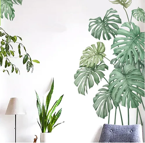 Vista 7 de Efavormart - Calcomanías de pared con hojas de palmera tropicales verdes, calcomanías removibles