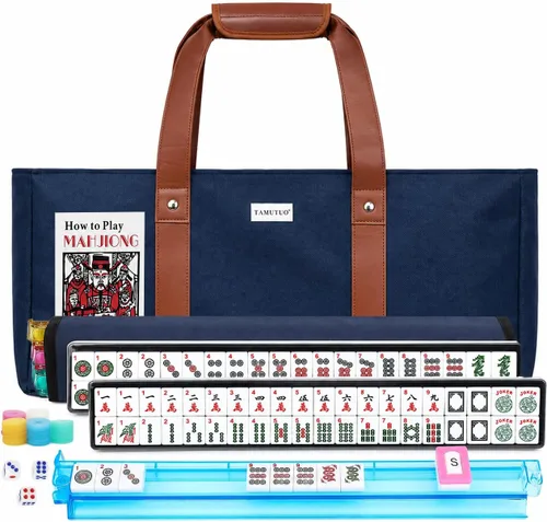 Vista 10 de American Mahjong Set - Juego de azulejos Mahjong de viaje con bolsa, juego Azul claro