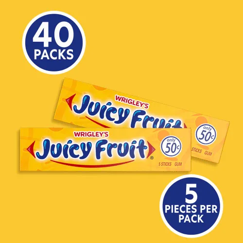 Vista 4 de Juicy Fruit Gum WRIGLEY'S - Goma de mascar a granel, 5 palitos (paquete de 40)