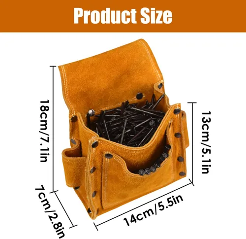 Vista 2 de Riñonera profesional para herramientas de uñas, bolsa de herramientas de cuero para electricistas, bolsa de cinturón de herramientas de construcción