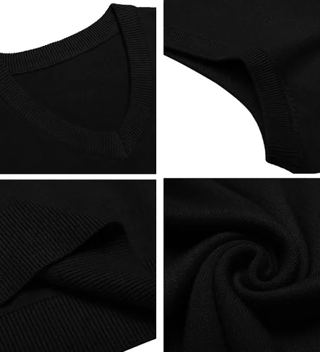 Vista 5 de Amussiar Suéter casual para hombre, chaleco con cuello en V, ajustado, sin mangas, suéter de punto