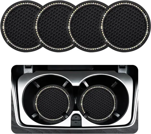 Vista 7 de Ziciner Paquete de 4 posavasos brillantes para automóvil, portavasos de goma suave con cristal, tapete antideslizante con diamantes de imitación