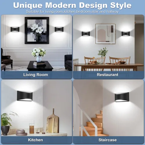 Vista 9 de Juego de 2 apliques de pared LED modernos negros con cable para interiores, luces de montaje en pared arriba y abajo, para sala de estar