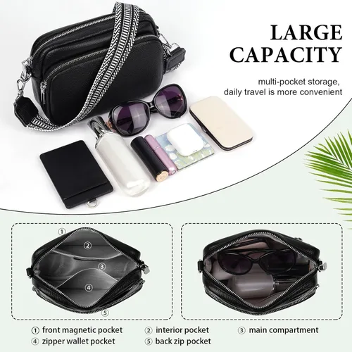 Vista 3 de Aucuu Bolso cruzado, bolsos de hombro de cuero genuino para mujer, bolso de hombro para teléfono celular, bolsas cruzadas para mujer de regalo