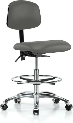 Vista 31 de Perch - Silla de laboratorio con ruedas cromadas con soporte de respaldo ajustable, altura del escritorio de 17 a 22 pulgadas, tela negra