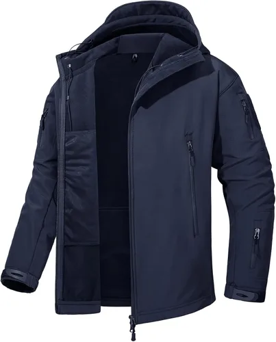 Vista 2 de Chamarra de forro polar con capucha para hombre, para exteriores, escalar, contra viento, táctica y suave de CRYSULLY