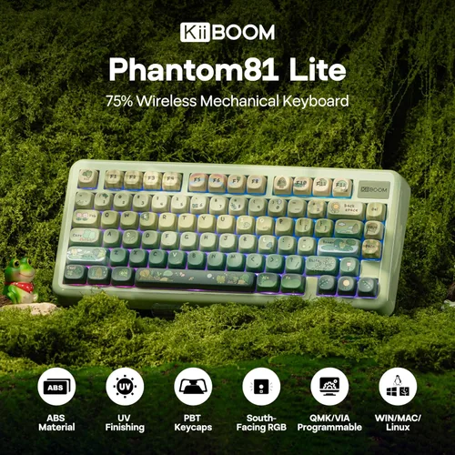 Vista 2 de KiiBoom Phantom81 Lite - Teclado mecánico con 75% de juntas, programable QMK y VIA, teclado inalámbrico para juegos de 3 modos, retroiluminación
