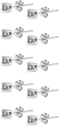 Vista 2 de Juego de 5 pares de aretes de plata de ley de 0.118 in de color redondo hechos con cristales europeos