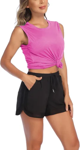 Vista 2 de COOrun Camisetas deportivas sin mangas para mujer, ligeras, de secado rápido, para yoga, sin mangas