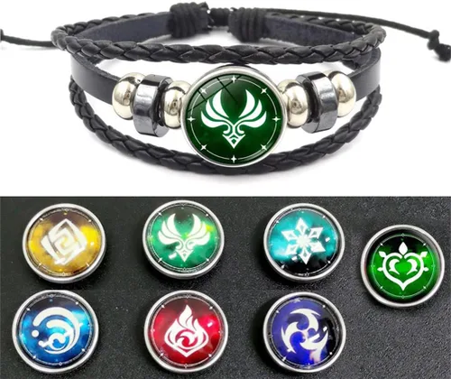 Vista 4 de Genshin Impact - Pulsera ajustable de cuero tejida a mano para Navidad y cumpleaños, 5