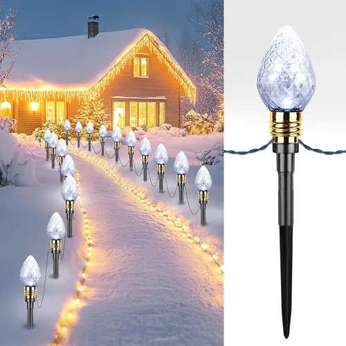 Vista 11 de Brightown Paquete de 2 Luces de Sendero Navideñas C9 de Fresa para Exteriores - Total 34.8 Pies 20 Luces LED de Sendero Navideño, Luces de Navidad