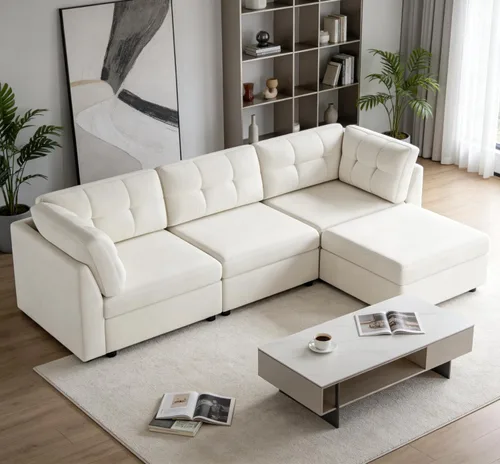 Vista 8 de VANOMi Sectional L-Shaped Sofa for Living Room, Modualr Sofa Couch, Beige