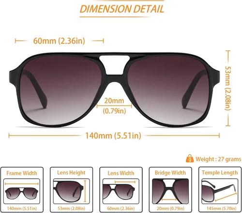 Vista 3 de Lentes de sol vintage retro de los años 70 para mujer y hombre, montura clásica, cuadrada y grande estilo aviador, lentes naranjas de moda UV400