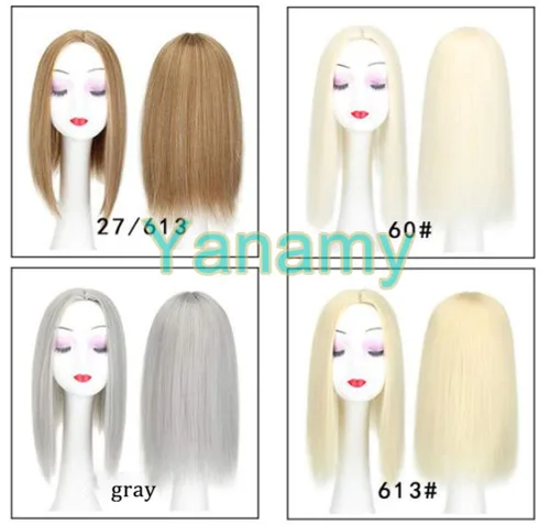 Vista 2 de 15 pulgadas, postizos para mujer con cabello delgado, parte media, corona sintética, color rubio oscuro # 27